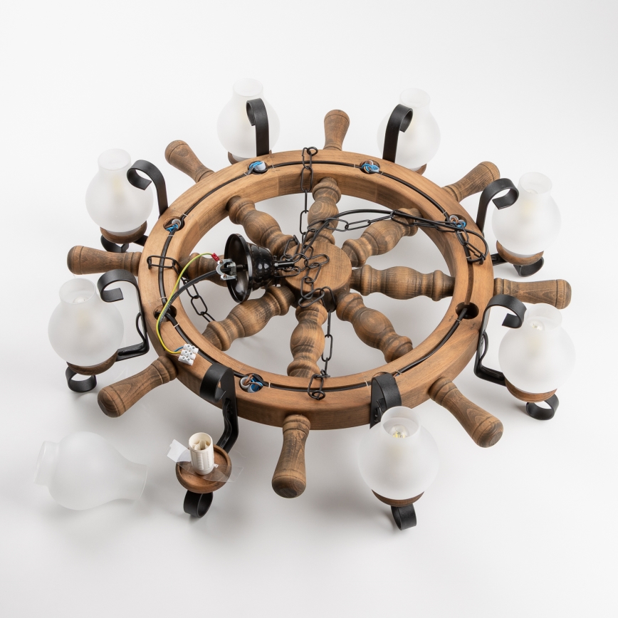 Brilagi - Suspension à chaîne TIMONA 8xE14/40W/230V Ø 70 cm en hêtre