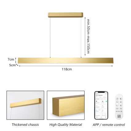Brilagi - Suspension filaire à intensité variable SLEEKLINE SMART LED/40W/230V 3000-6000K Wi-Fi Tuya doré + télécommande