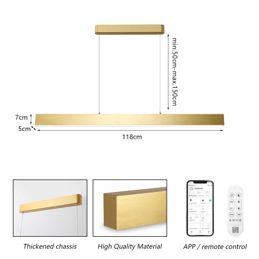 Brilagi - Suspension filaire à intensité variable SLEEKLINE SMART LED/40W/230V 3000-6000K Wi-Fi Tuya doré + télécommande