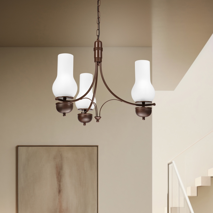 Brilagi - Suspension chaîne COTTAGE 3xE14/40W/230V chêne/blanc