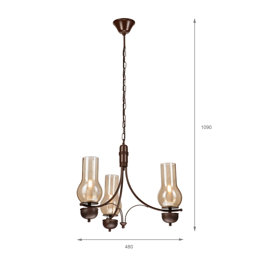 Brilagi - Suspension chaîne COTTAGE 3xE14/40W/230V chêne/marron