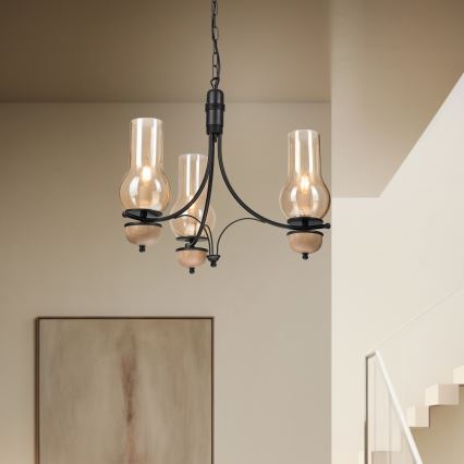 Brilagi - Suspension chaîne COTTAGE 3xE14/40W/230V hêtre/marron