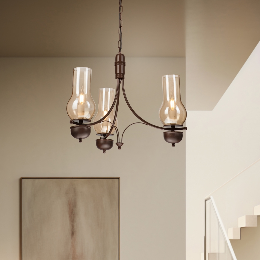 Brilagi - Suspension chaîne COTTAGE 3xE14/40W/230V marron