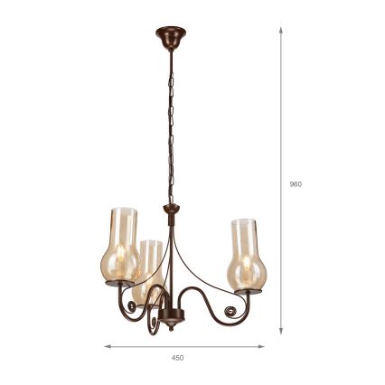 Brilagi - Suspension chaîne COTTAGE 3xE14/40W/230V marron