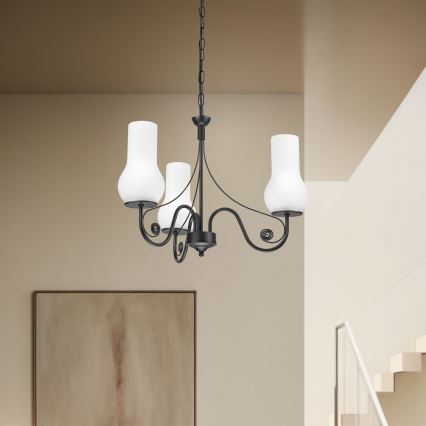 Brilagi - Suspension chaîne COTTAGE 3xE14/40W/230V noir/blanc