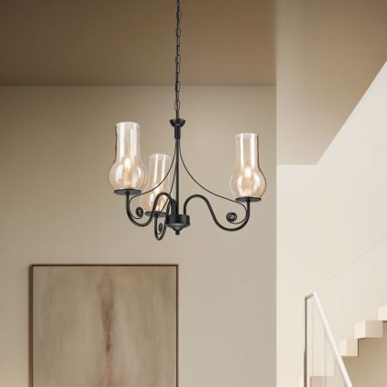 Brilagi - Suspension chaîne COTTAGE 3xE14/40W/230V noir/marron
