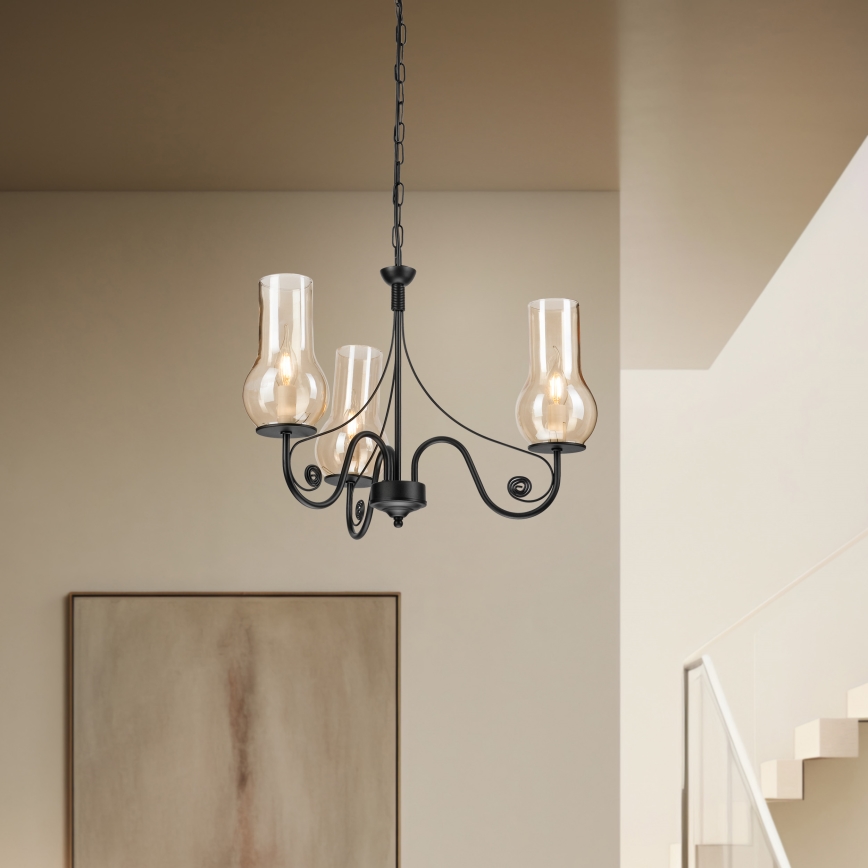 Brilagi - Suspension chaîne COTTAGE 3xE14/40W/230V noir/marron