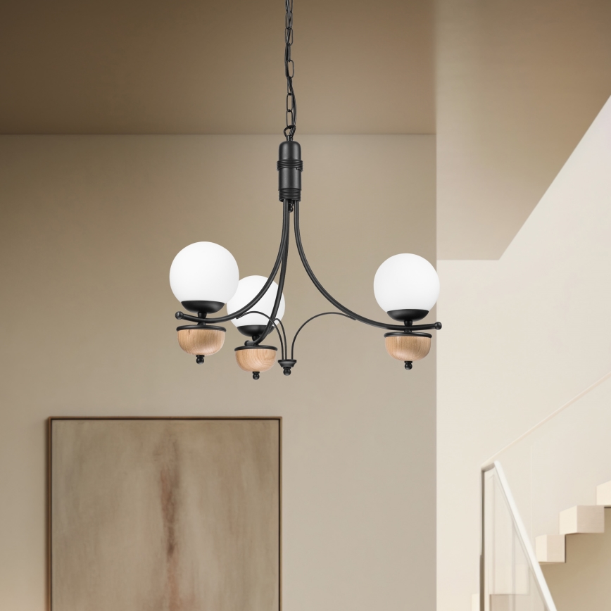 Brilagi - Suspension chaîne COTTAGE 3xG9/40W/230V hêtre/blanc