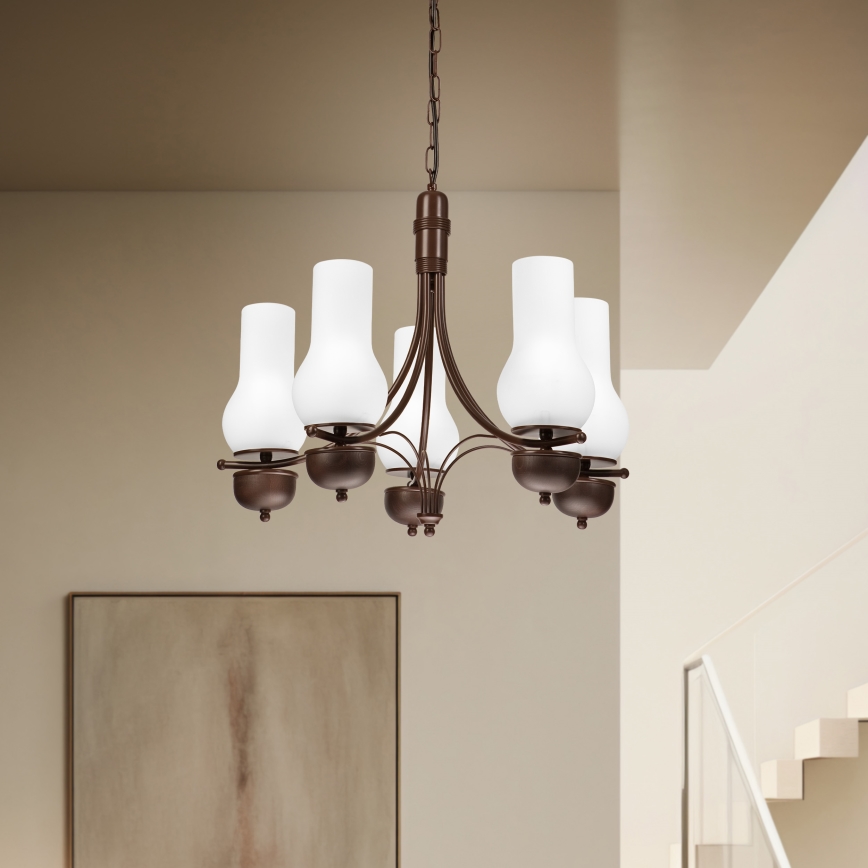 Brilagi - Suspension chaîne COTTAGE 5xE14/40W/230V chêne/blanc