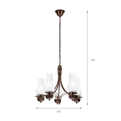 Brilagi - Suspension chaîne COTTAGE 5xE14/40W/230V chêne/blanc