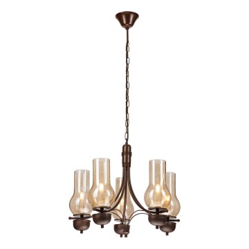 Brilagi - Suspension chaîne COTTAGE 5xE14/40W/230V chêne/marron