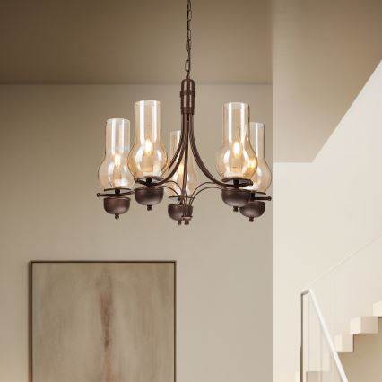 Brilagi - Suspension chaîne COTTAGE 5xE14/40W/230V chêne/marron