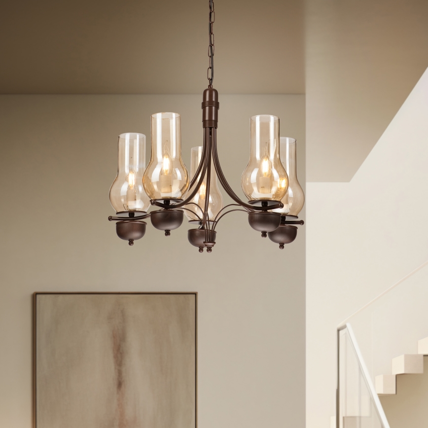 Brilagi - Suspension chaîne COTTAGE 5xE14/40W/230V chêne/marron