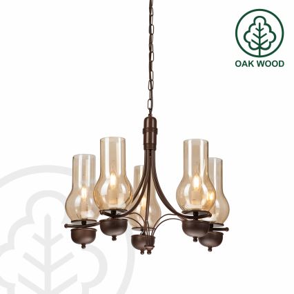 Brilagi - Suspension chaîne COTTAGE 5xE14/40W/230V chêne/marron