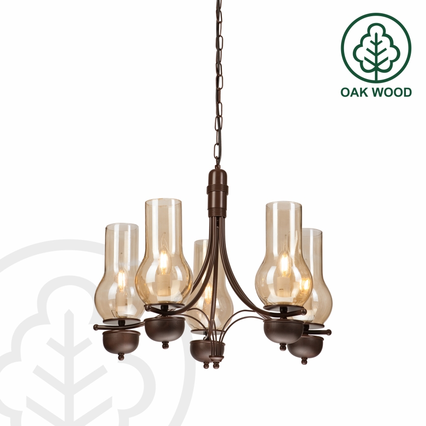 Brilagi - Suspension chaîne COTTAGE 5xE14/40W/230V chêne/marron
