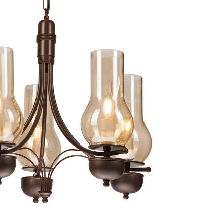 Brilagi - Suspension chaîne COTTAGE 5xE14/40W/230V chêne/marron