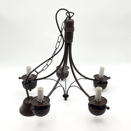 Brilagi - Suspension chaîne COTTAGE 5xE14/40W/230V chêne/marron