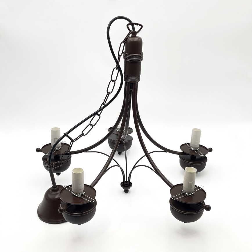 Brilagi - Suspension chaîne COTTAGE 5xE14/40W/230V chêne/marron