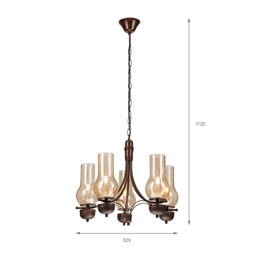 Brilagi - Suspension chaîne COTTAGE 5xE14/40W/230V chêne/marron