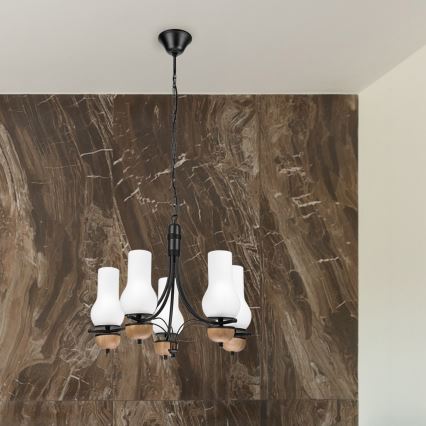 Brilagi - Suspension chaîne COTTAGE 5xE14/40W/230V hêtre/blanc