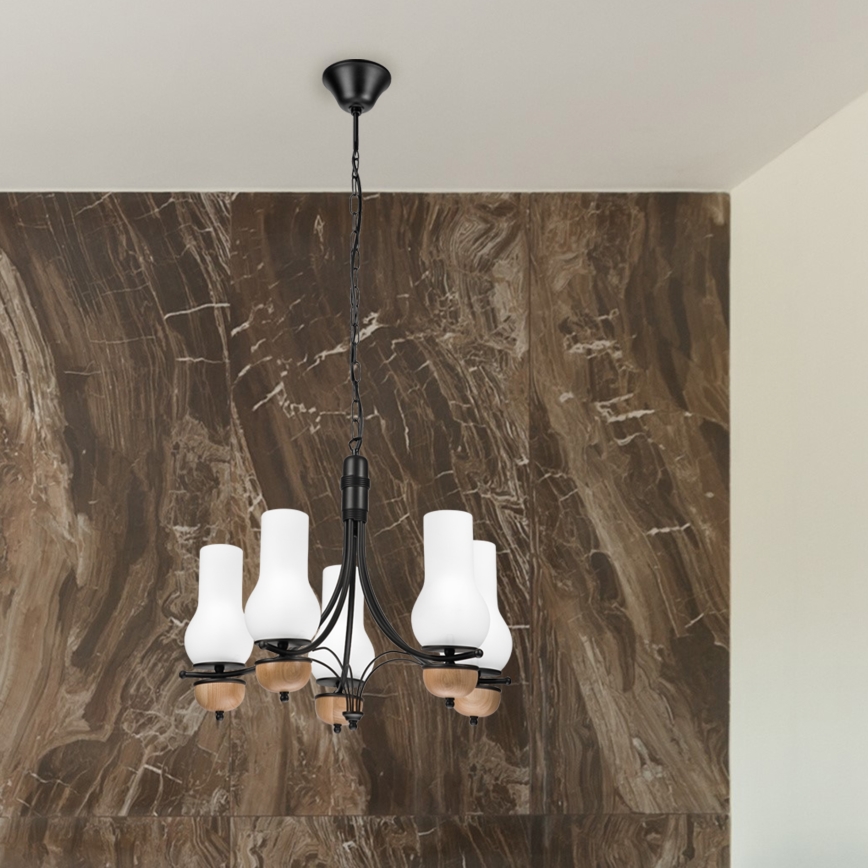 Brilagi - Suspension chaîne COTTAGE 5xE14/40W/230V hêtre/blanc