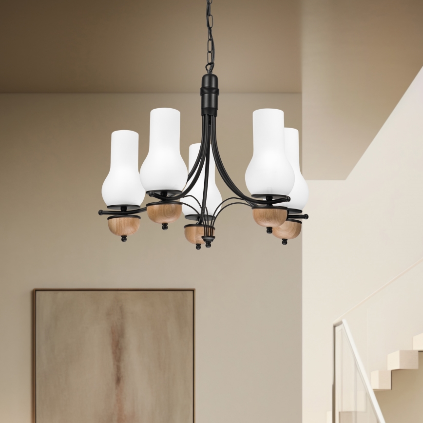Brilagi - Suspension chaîne COTTAGE 5xE14/40W/230V hêtre/blanc
