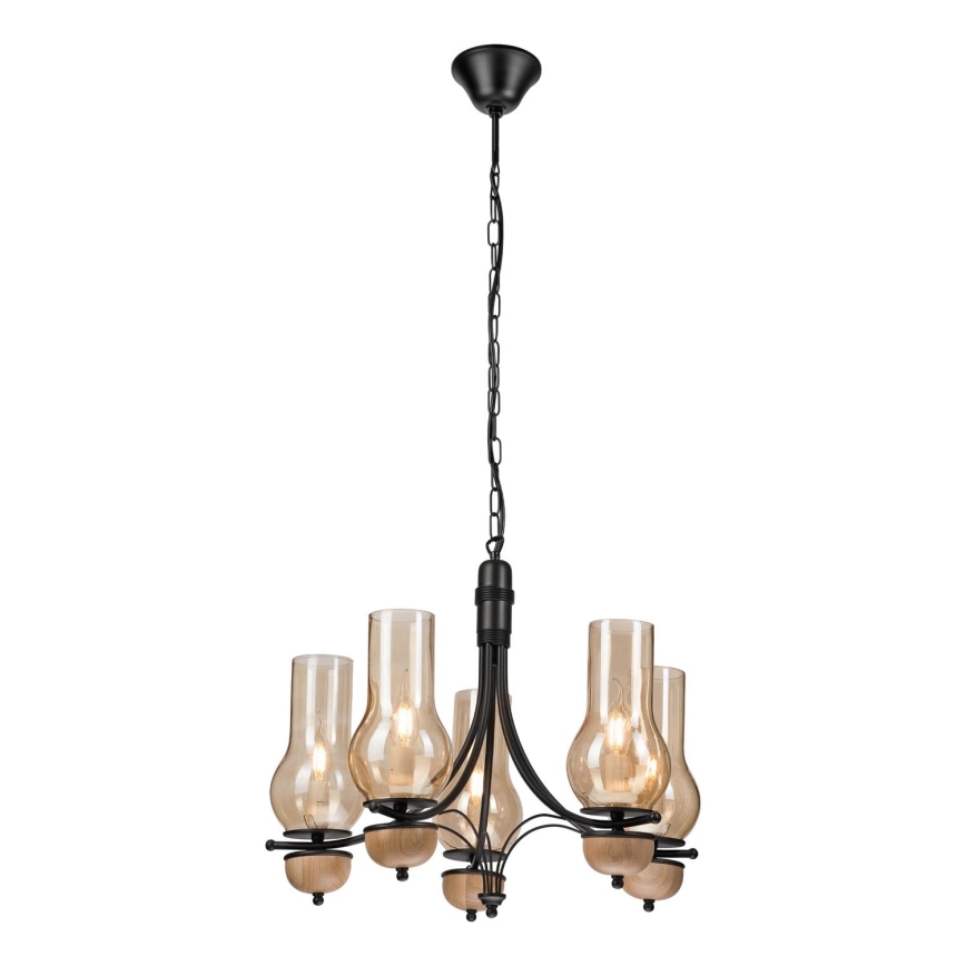 Brilagi - Suspension chaîne COTTAGE 5xE14/40W/230V hêtre/marron