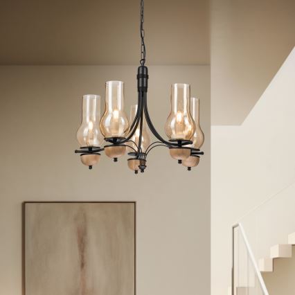 Brilagi - Suspension chaîne COTTAGE 5xE14/40W/230V hêtre/marron