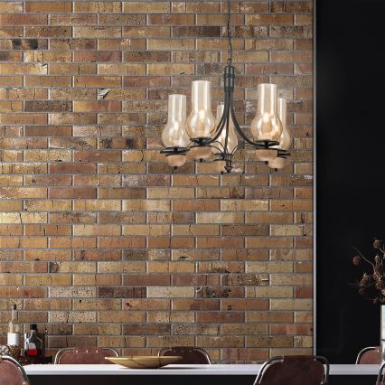 Brilagi - Suspension chaîne COTTAGE 5xE14/40W/230V hêtre/marron