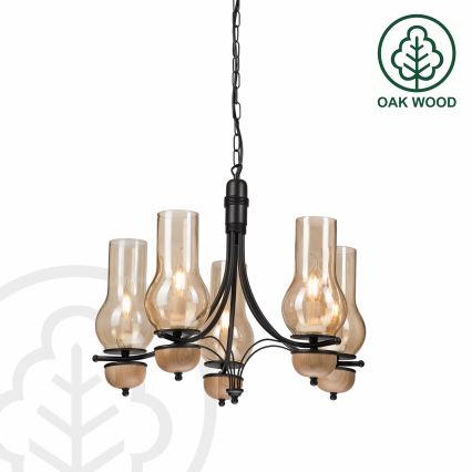 Brilagi - Suspension chaîne COTTAGE 5xE14/40W/230V hêtre/marron