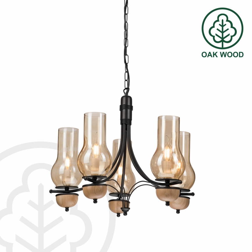 Brilagi - Suspension chaîne COTTAGE 5xE14/40W/230V hêtre/marron