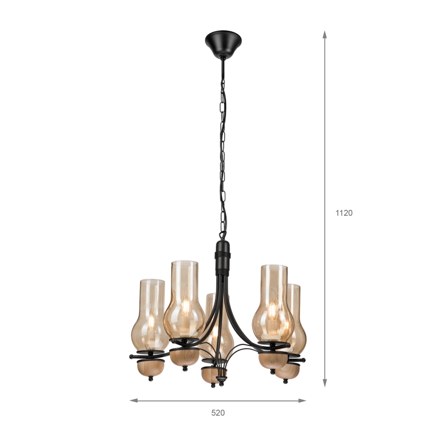 Brilagi - Suspension chaîne COTTAGE 5xE14/40W/230V hêtre/marron