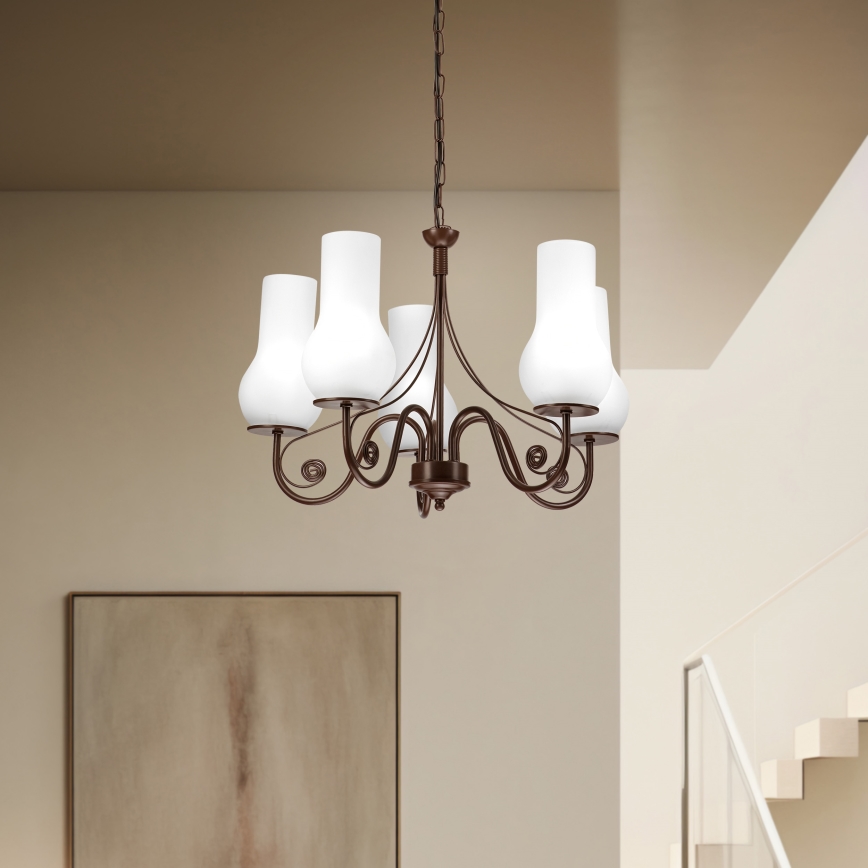 Brilagi - Suspension chaîne COTTAGE 5xE14/40W/230V marron/blanc
