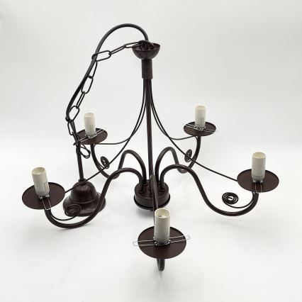 Brilagi - Suspension chaîne COTTAGE 5xE14/40W/230V marron/blanc