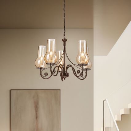 Brilagi - Suspension chaîne COTTAGE 5xE14/40W/230V marron