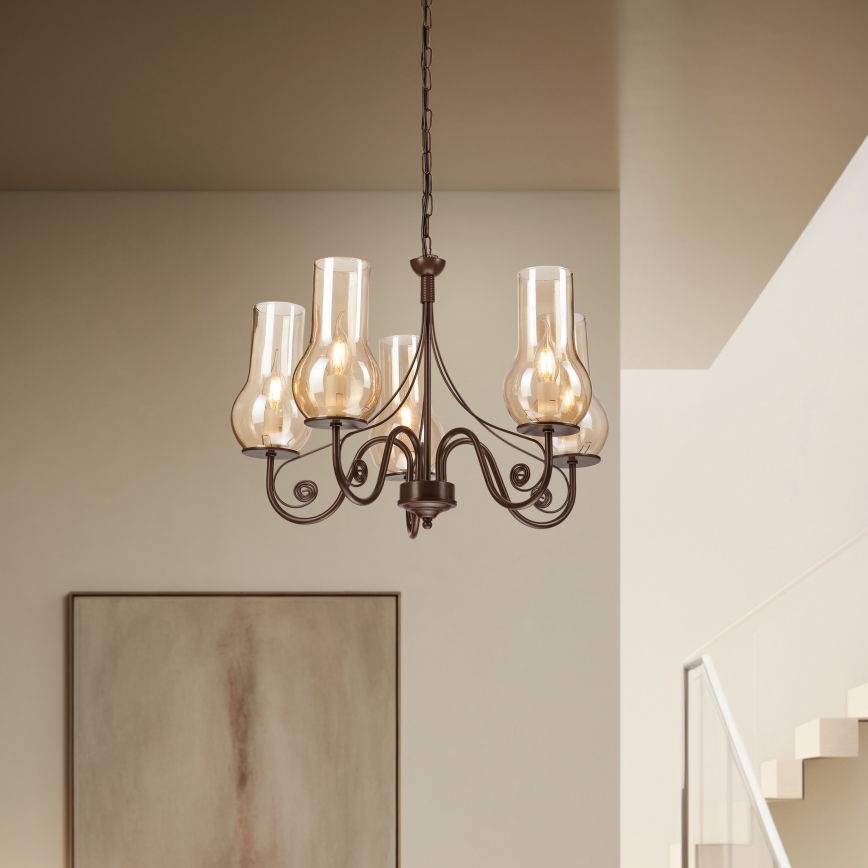 Brilagi - Suspension chaîne COTTAGE 5xE14/40W/230V marron