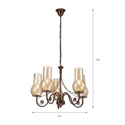 Brilagi - Suspension chaîne COTTAGE 5xE14/40W/230V marron