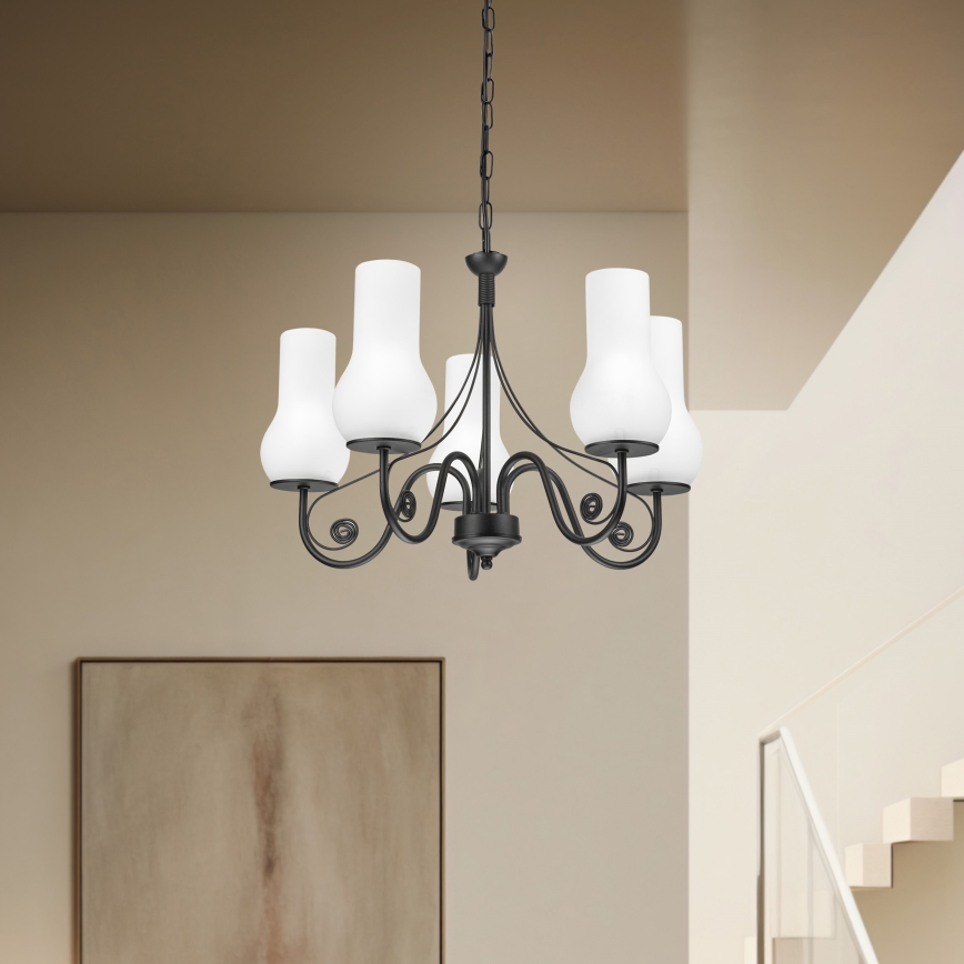Brilagi - Suspension chaîne COTTAGE 5xE14/40W/230V noir/blanc