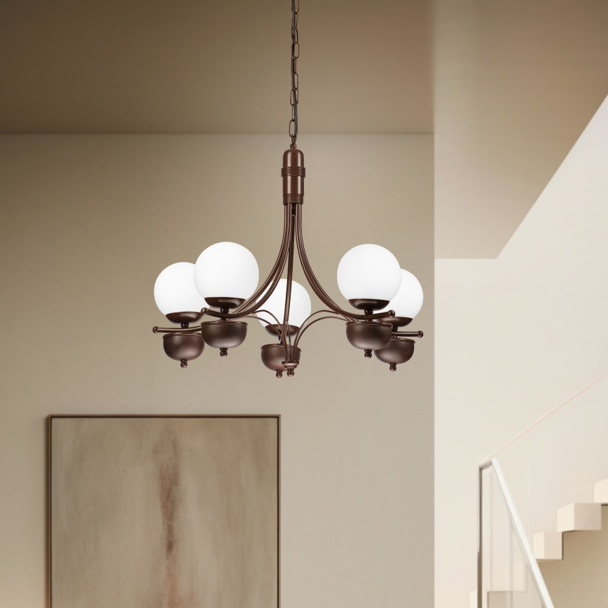 Brilagi - Suspension chaîne COTTAGE 5xG9/40W/230V chêne/blanc