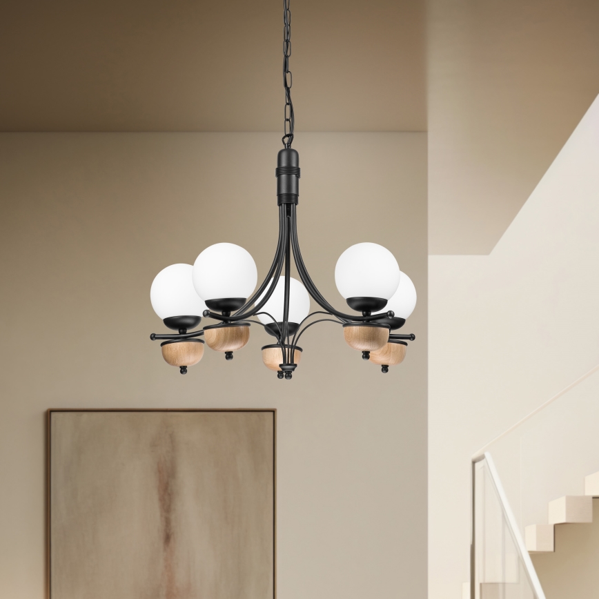 Brilagi - Suspension chaîne COTTAGE 5xG9/40W/230V hêtre/blanc