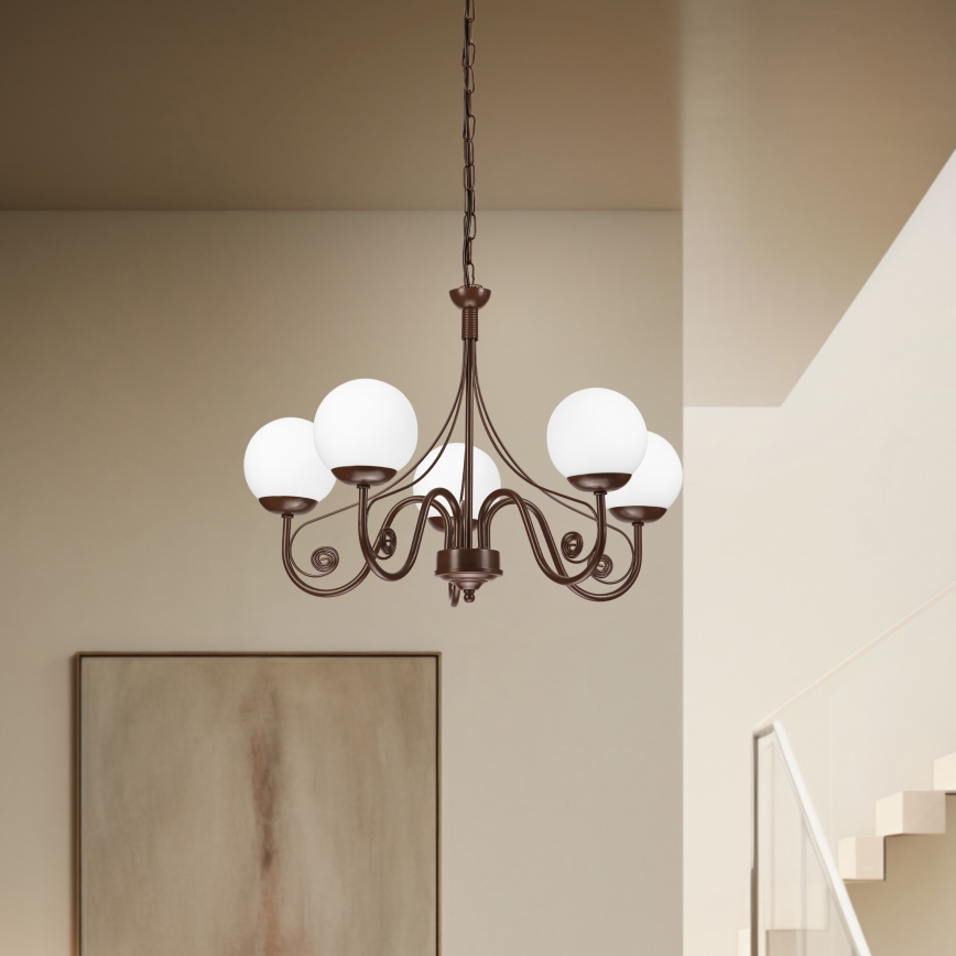Brilagi - Suspension chaîne COTTAGE 5xG9/40W/230V marron/blanc