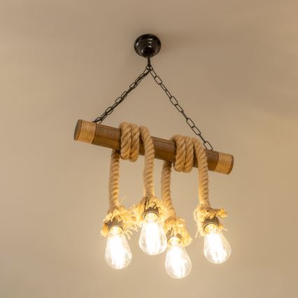 Brilagi - Suspension chaîne KOS 4xE27/60W/230V hêtre