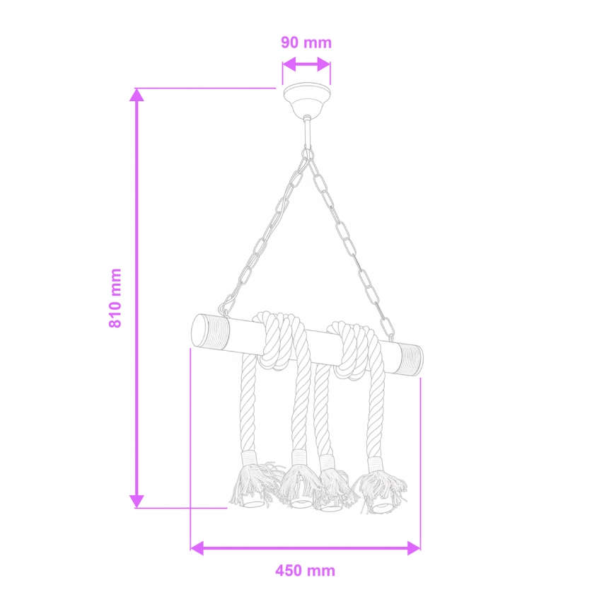 Brilagi - Suspension chaîne KOS 4xE27/60W/230V hêtre