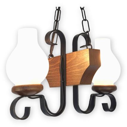 Brilagi - Suspension chaîne QUEEN 2xE14/40W/230V hêtre/noyer