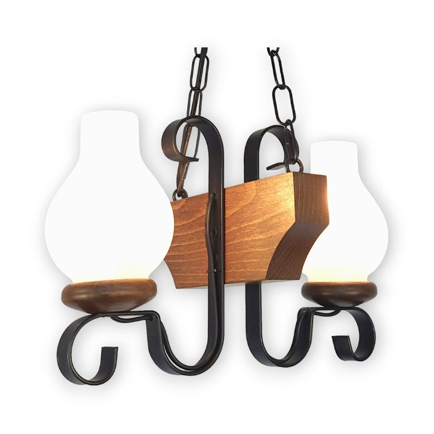 Brilagi - Suspension chaîne QUEEN 2xE14/40W/230V hêtre/noyer