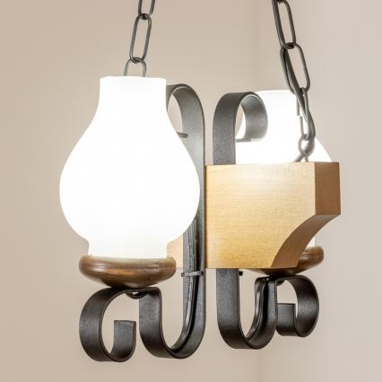 Brilagi - Suspension chaîne QUEEN 2xE14/40W/230V hêtre/noyer