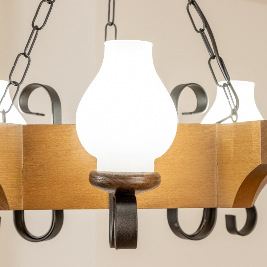 Brilagi - Suspension chaîne QUEEN 3xE14/40W/230V hêtre/noyer