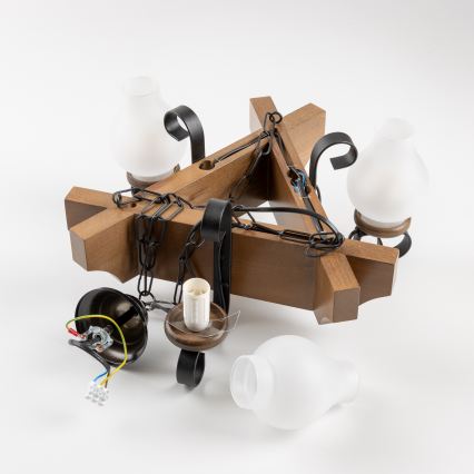 Brilagi - Suspension chaîne QUEEN 3xE14/40W/230V hêtre/noyer