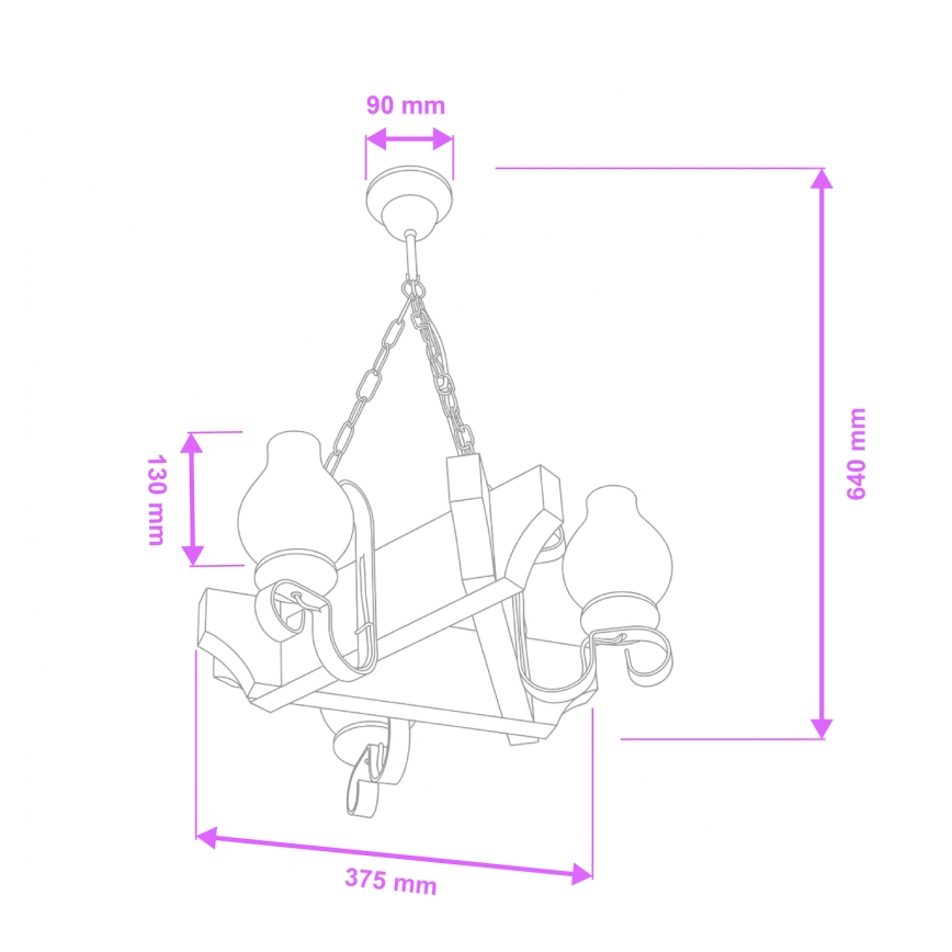 Brilagi - Suspension chaîne QUEEN 3xE14/40W/230V hêtre/noyer