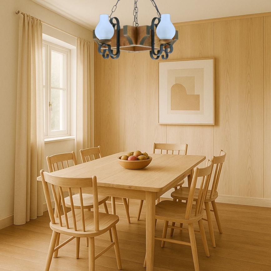 Brilagi - Suspension chaîne QUEEN 4xE14/40W/230V hêtre